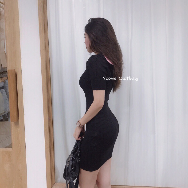 Váy body len dệt kim cổ bẻ tay cộc chất co giãn thoải mái cho nữ Yoomeclothing [ẢNH THẬT TẠI SHOP] | BigBuy360 - bigbuy360.vn