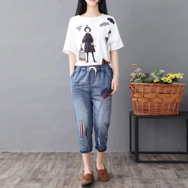 Quần jean lửng 7 tất baggy nữ bigssize form rộng size đại M-3XL