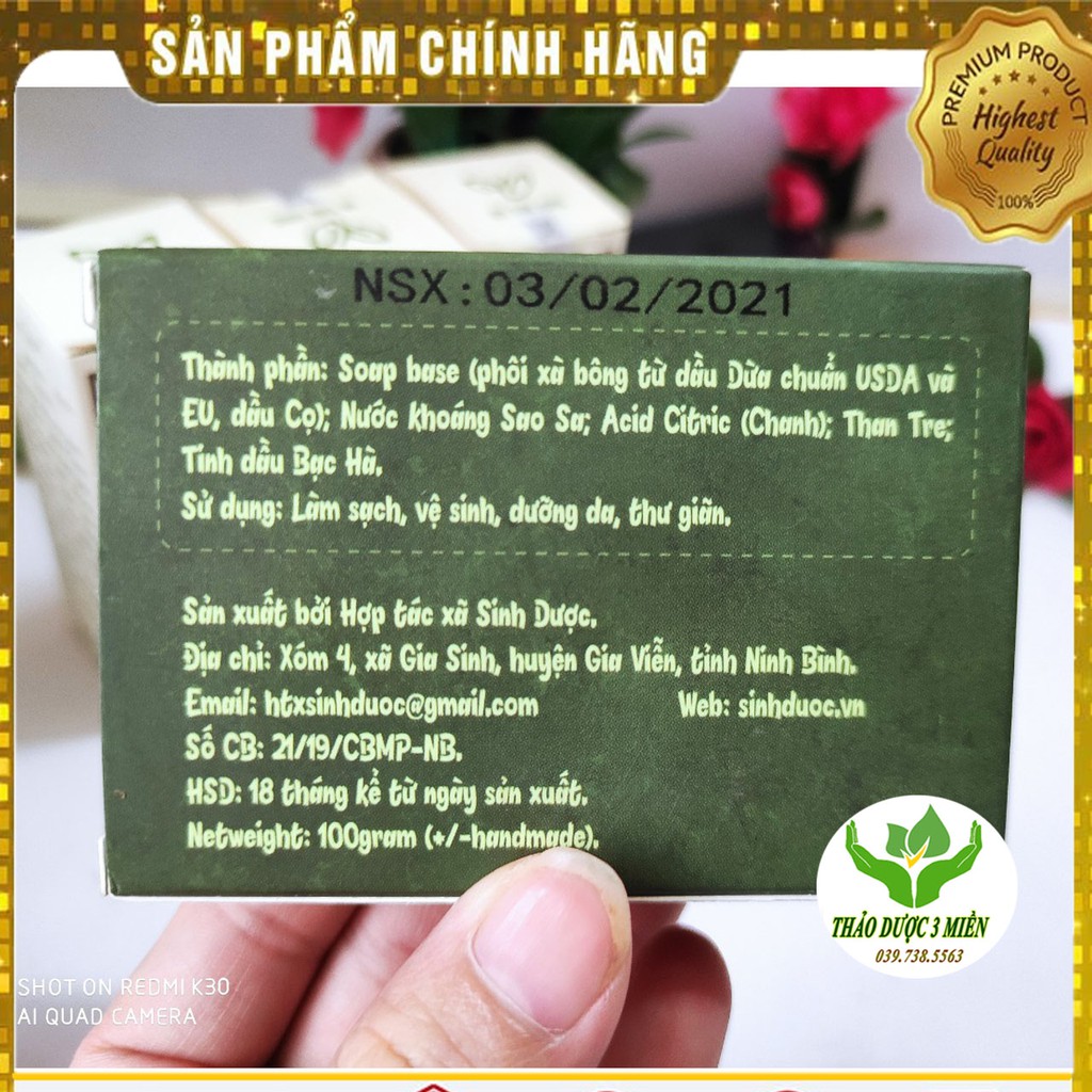 Xà bông than tre sinh dược organic bánh 100gr sạch mát da, ngừa mụn, sát khuẩn, tẩy da chết, mùi bạc hà tươi mát | BigBuy360 - bigbuy360.vn