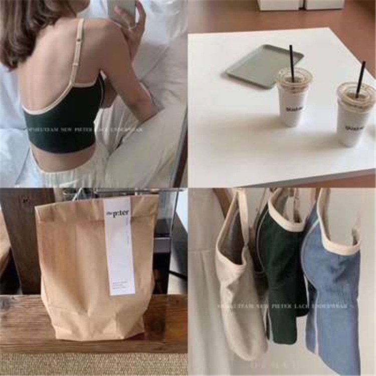 Áo Bra Nữ  Áo Lót Thể Thao Hai Dây Chữ U Phối Màu Tương Phản Dễ Thương Phong Cách Hàn Quốc Cho Nữ 3.0