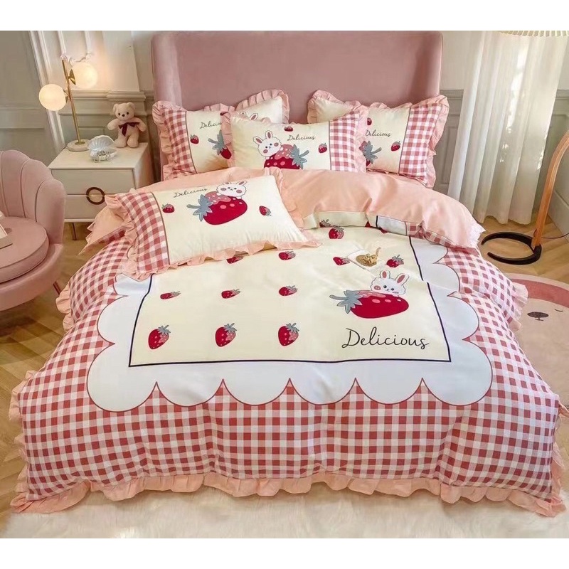 Set chăn ga 4 món cotton viền bèo