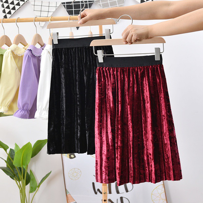 Chân váy nhung xếp ly cho bé gái
