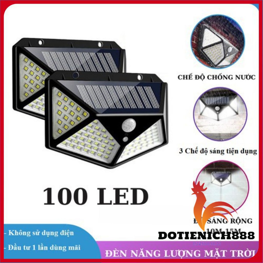 Đèn năng lượng mặt trời cảm biến chuyển động 100 bóng led sạc tích điện chiếu sáng cảm ứng người thông minh
