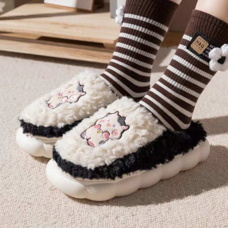QiaoYiLuo Dép Bông Đi Trong Nhà Đế Dày Chống Trượt Dễ Thương