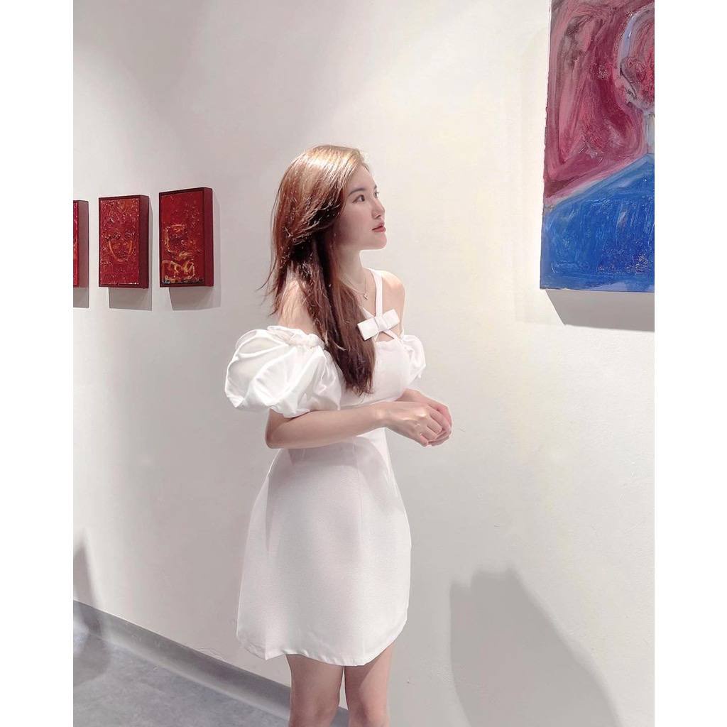 Đầm dự tiệc AGITANT chất tacta yếm nơ may đường ly tỉ mỉ, phù hợp cho đi chơi, đi tiệc, đi chụp ảnh - DX250