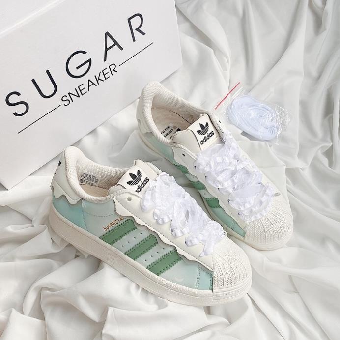 Giày thể thao nữ mẫu mới 2022 Adidas Superstar hồng, adidas sò xanh, das sò trắng 3 sọc dành cho nữ full box bill