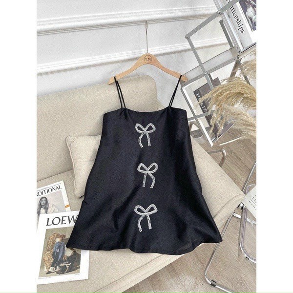 Đầm đính nơ kim tuyến xiêu phẩm hàng chuẩn mẩu chất siêu đỉnh