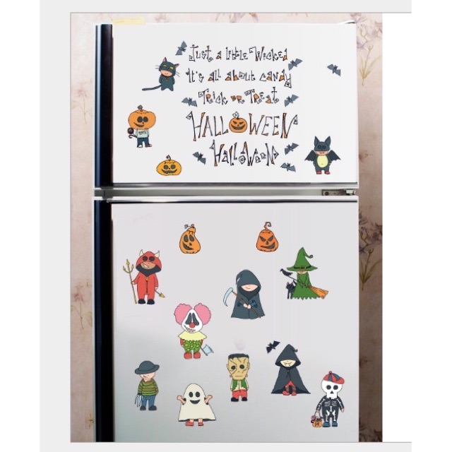 Decal dán tường Halloween - Quỷ yêu vui vẻ kèm chữ