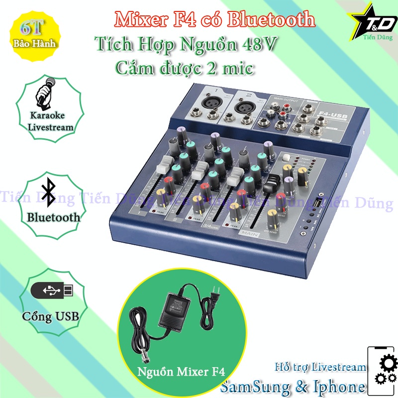 Combo mic thu âm Takstar SM8B với Mixer F4 có bluetooth chân kẹp dây mic 3m dây livestream chế zắc 6.5