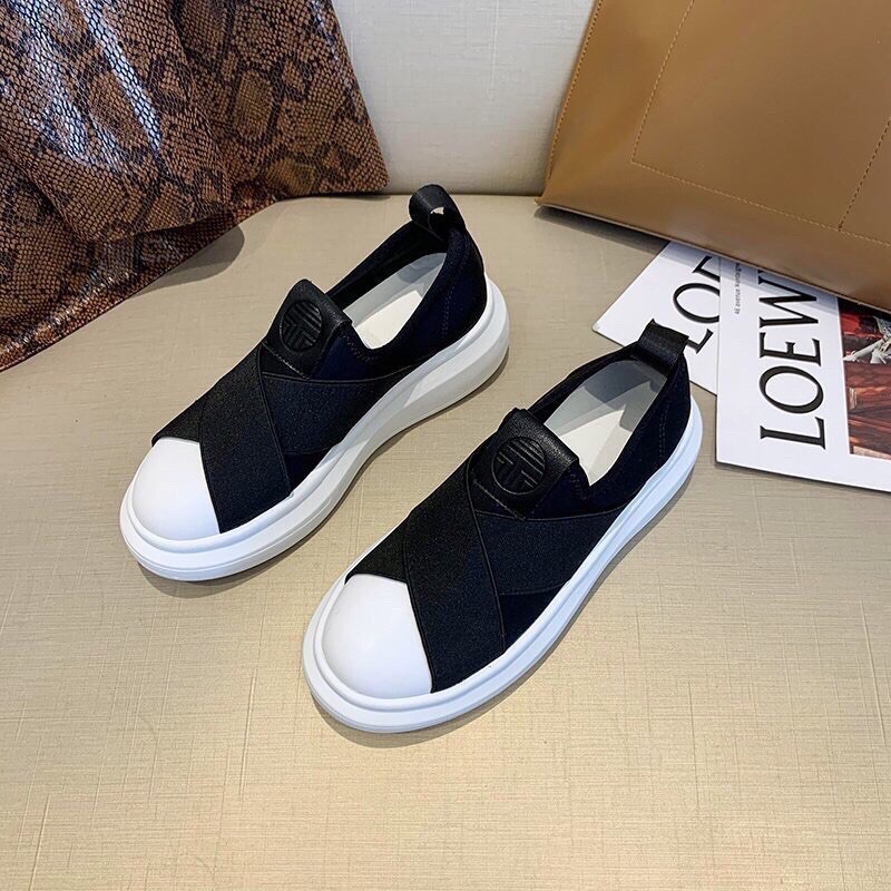 (Big Sales} GIÀY SLIP ON NỮ ĐẾ CAO QUAI CHÉO CHUN X (Giày Slip on đế trắng)