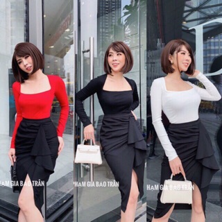 Áo thun tay dài cổ vuông