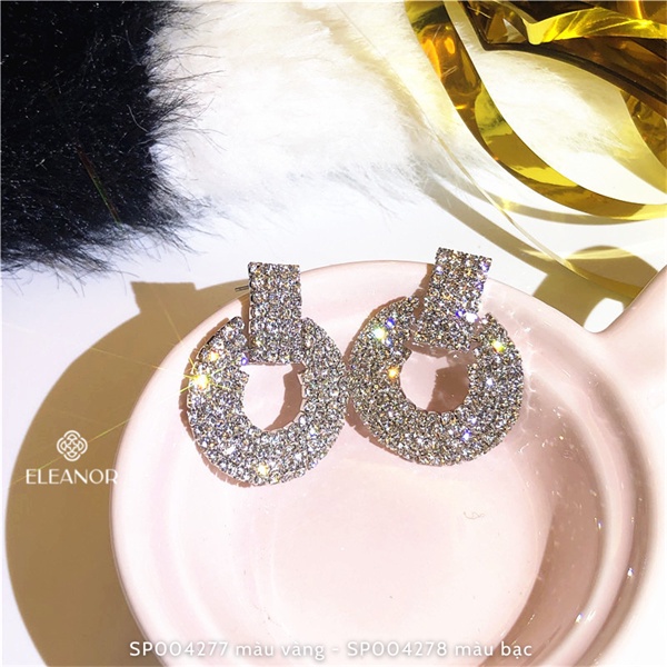 Bông tai nữ tròn chuôi bạc 925 Eleanor Accessories đính đá lấp lánh phụ kiện trang sức phong cách Hàn Quốc