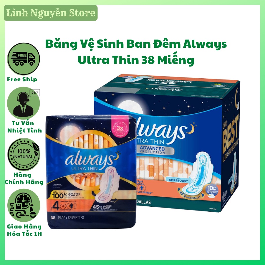 BĂNG VỆ SINH BAN ĐÊM ALWAYS ULTRA THIN (38 MIẾNG)