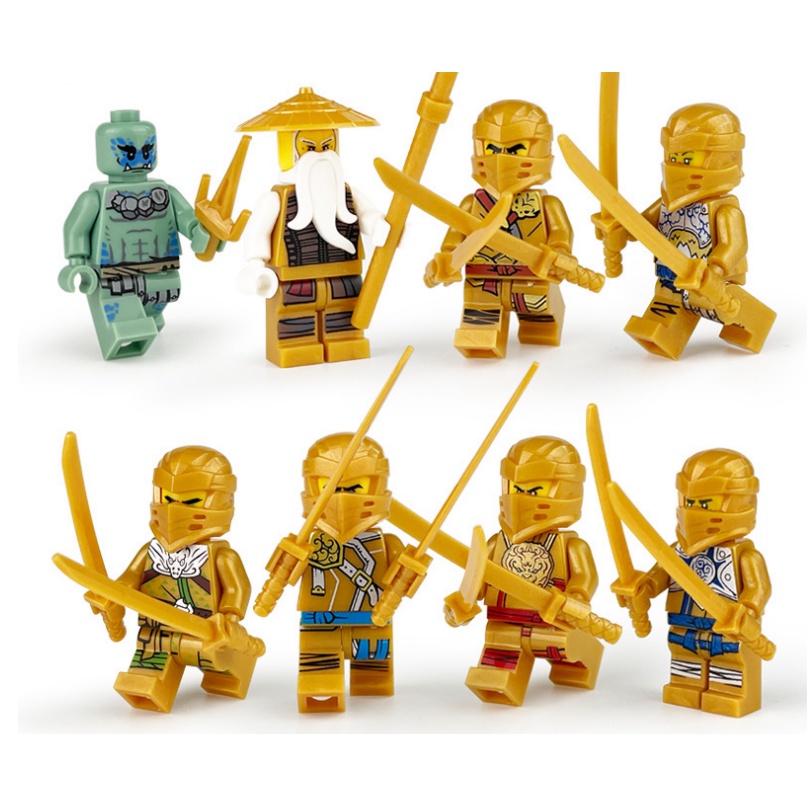Đồ chơi mô hình nhân vật non lego mini figure - ninja vàng, sư phụ và kẻ thù (trọn bộ 08 nhân vật)