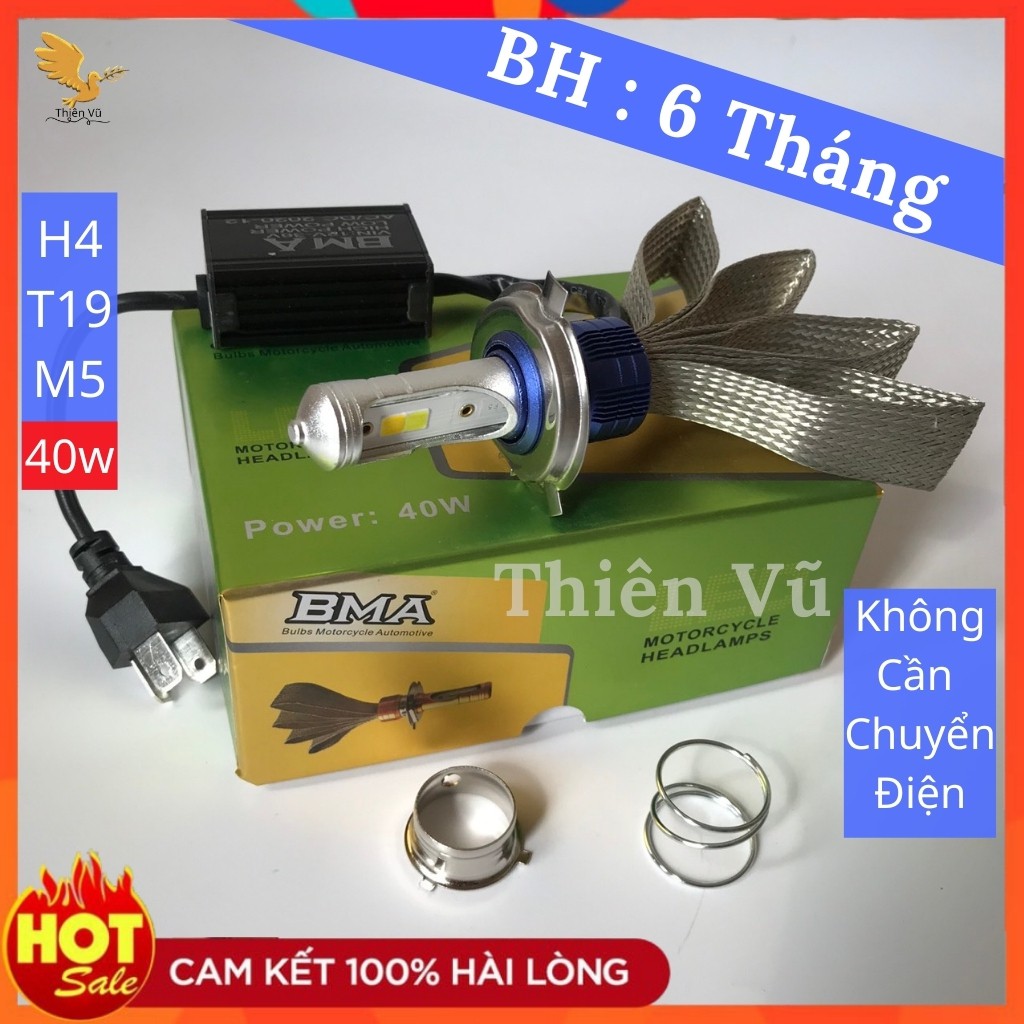 Đèn Pha Led Cos Vàng Pha Trắng 40w Siêu Sáng Chính Hãng BMA Chân H4 ,T19 ,M5, Bảo Hành 6 Tháng