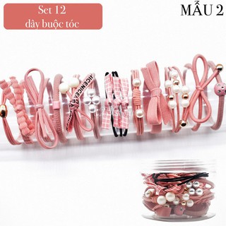 Set 12 dây buộc tóc Hàn Quốc siêu xinh kèm hộp đựng giao màu ngẫu nhiên