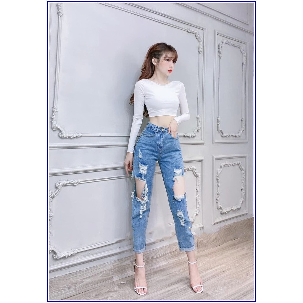 Quần jean nữ BAGGY RÁCH HỞ HAI ĐÙI siêu chất - hot nhất năm nay dSHOP31-10