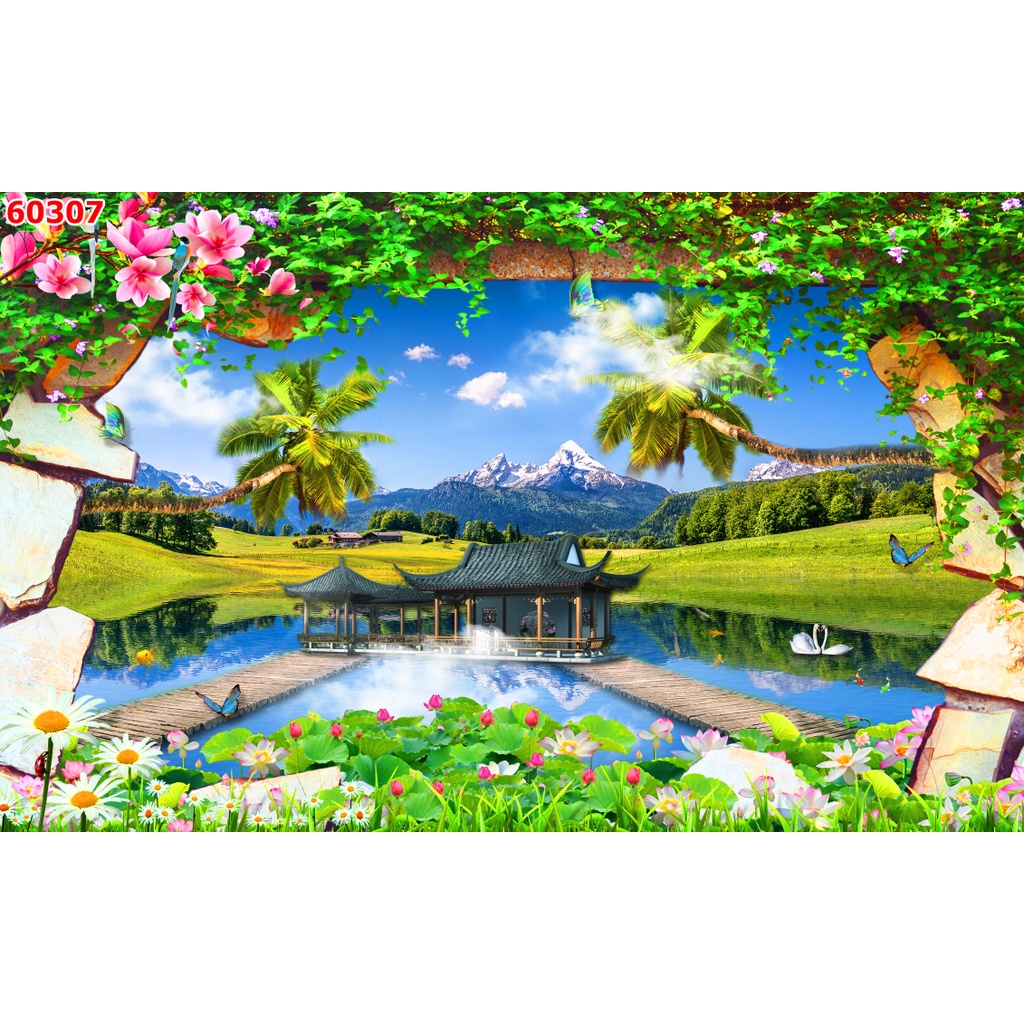 Tranh dán tường vườn hoa bao la, đẹp mỹ miều, hàng chất lượng cao
