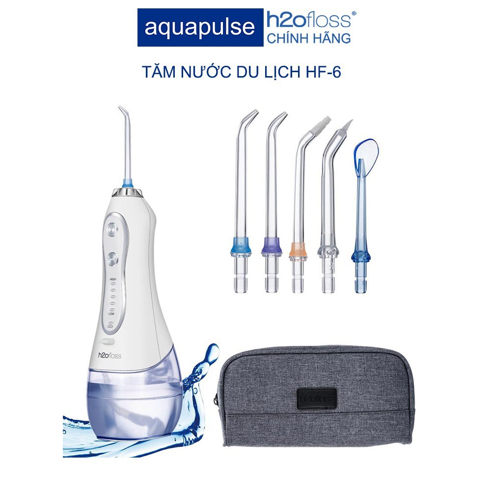 Máy tăm nước H20Floss HF-6 Chính hãng, Có Bảo Hành, Tăm nước cầm tay du lịch, Kèm 5 đầu xịt