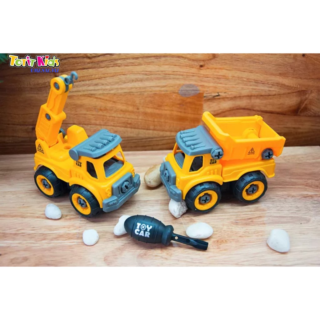 ( SIZE 8CM ) BỘ 4 XE CÔNG TRÌNH TỰ LẮP RÁP BẰNG TÔ VÍT VÀ ỐC VÍT - ĐỒ CHƠI GIÁO DỤC