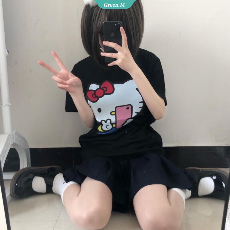 SANRIO Áo Thun Tay Ngắn Dáng Rộng In Hoạt Hình Hello Kitty Thời Trang Mùa Hè Cho Nữ