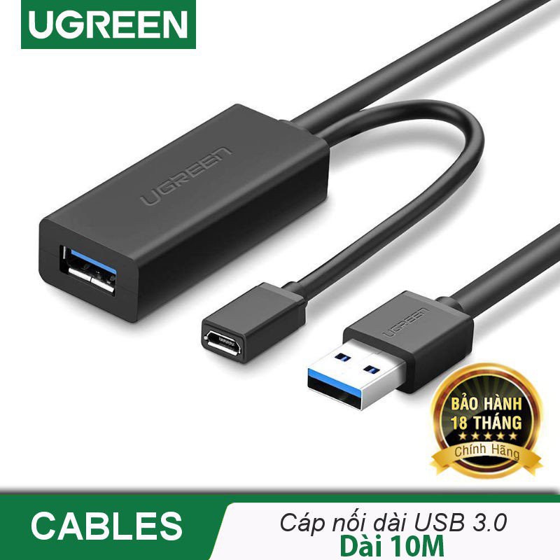 Cáp USB 3.0 nối dài 10 Met Chính Hãng Ugreen 20827 (cỗng trợ nguồn Micro USB) US175