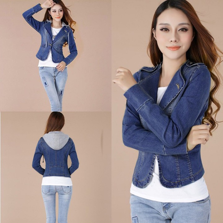 ÁO KHOÁC JEAN CỔ VEST PHỐI NÓN NỈ SANG TRỌNG
