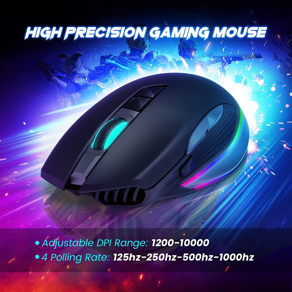 Chuột không dây Jomaa 2.4G USB 8 nút lập trình 6 cấp độ 10K DPI MMO RPG