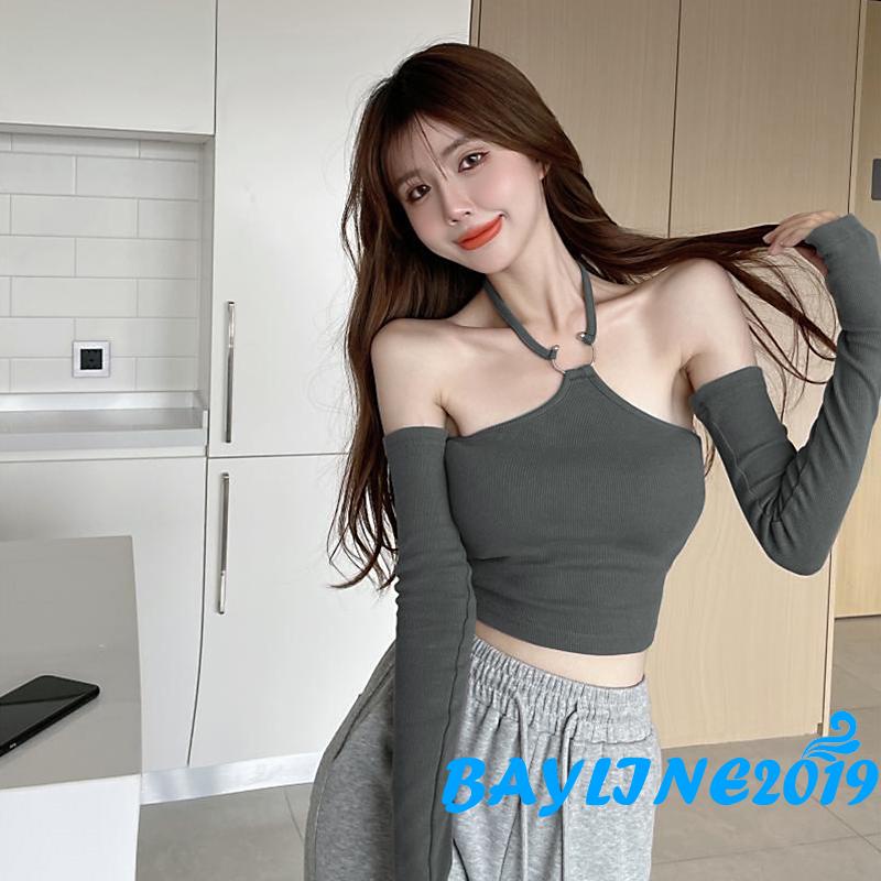 Áo croptop không tay ôm dáng + Cặp ống tay áo một kích thước thời trang mùa hè cho nữ