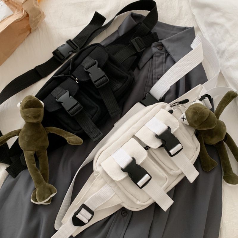 TÚI BAO TỬ CANVAS ĐEO CHÉO CHO NAM VÀ NỮ TA028 ĐEN & TRẮNG