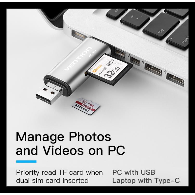 Đầu Đọc Thẻ Nhớ Vention Ccj Allin1 Usb Micro Sd Tf Tốc Độ Cao 1200 | BigBuy360 - bigbuy360.vn