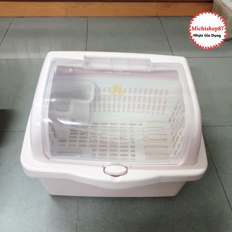 Rổ Úp Chén Bát Có Nắp Đậy Kèm Ống Đũa Nhựa Việt Nhật, Giá Úp Bát Có Nắp Đậy Có Khe Thoát Nước