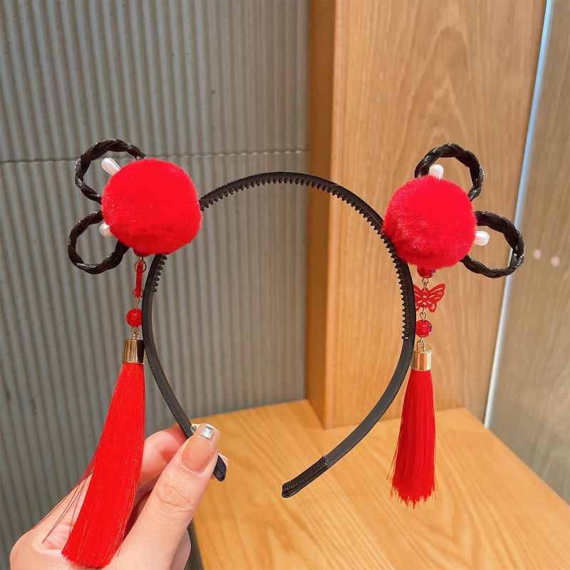 Băng Đô Cài Tóc Đính Bóng Lông Tua Rua Dài Phong Cách Trung Hoa Cổ Điển