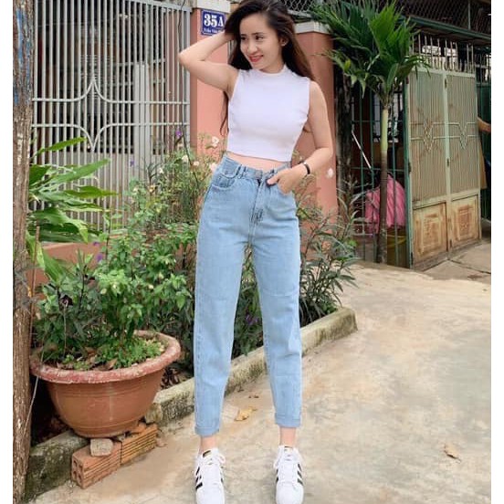 Quần baggy bò Shynstores - quần jeans nắp túi lưng cao vải đẹp freeship