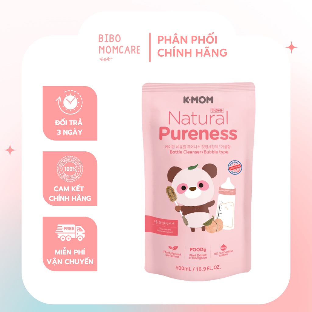 Nước Rửa Bình và Rau Quả Hữu Cơ Tinh chất Trà xanh K-Mom Hàn Quốc Dạng túi 500ml