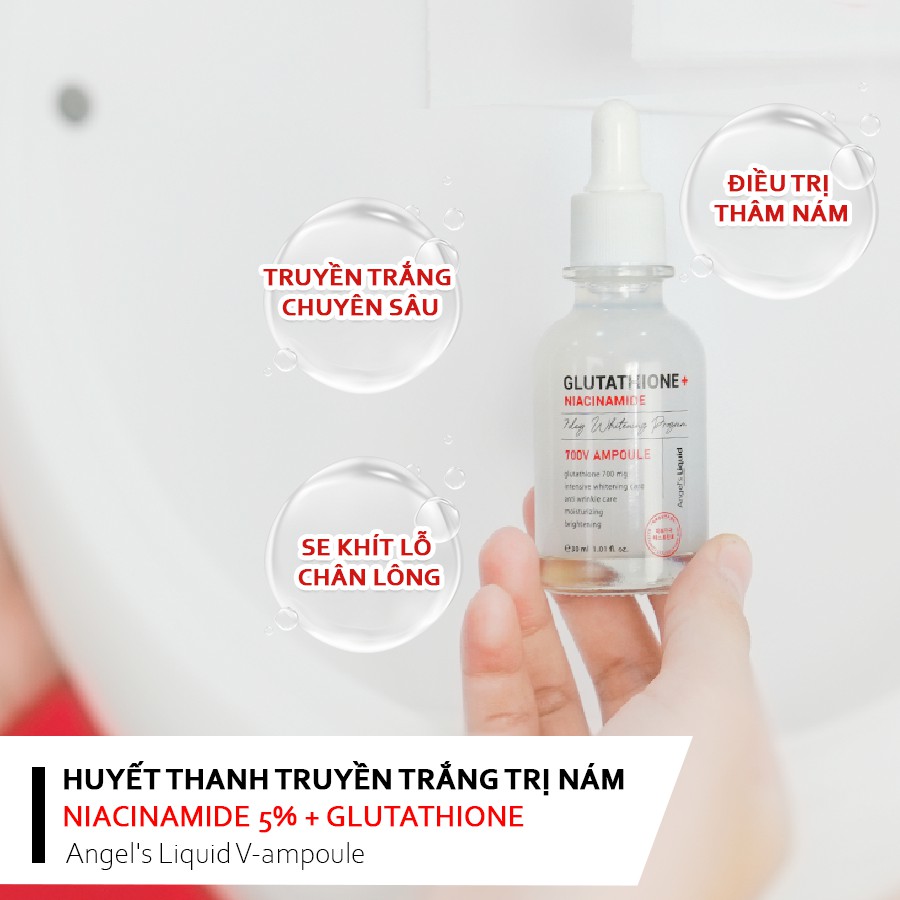 Combo Huyết thanh, Kem dưỡng truyền trắng giảm nám Angel's Liquid Glutathione Plus Niacinamide 700V