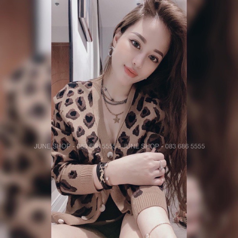 áo len da báo 2 kiểu cadigan và cổ tròn