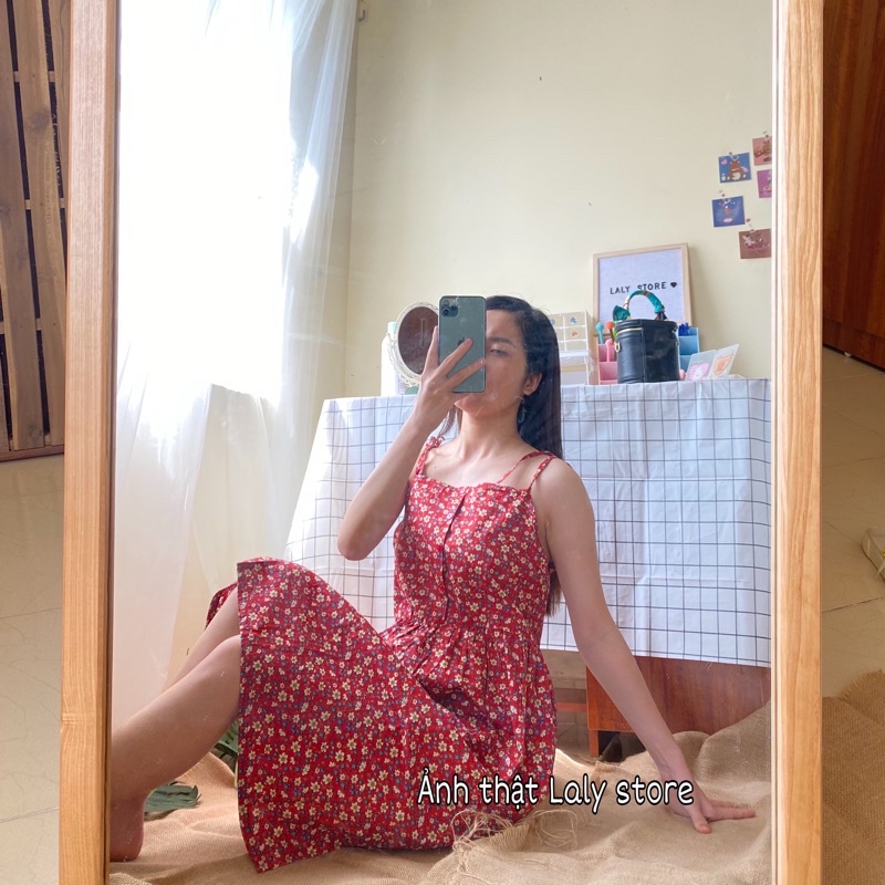 Váy hoa nhí 2 dây , đầm hoa vintage dáng dài LALY V02 | BigBuy360 - bigbuy360.vn
