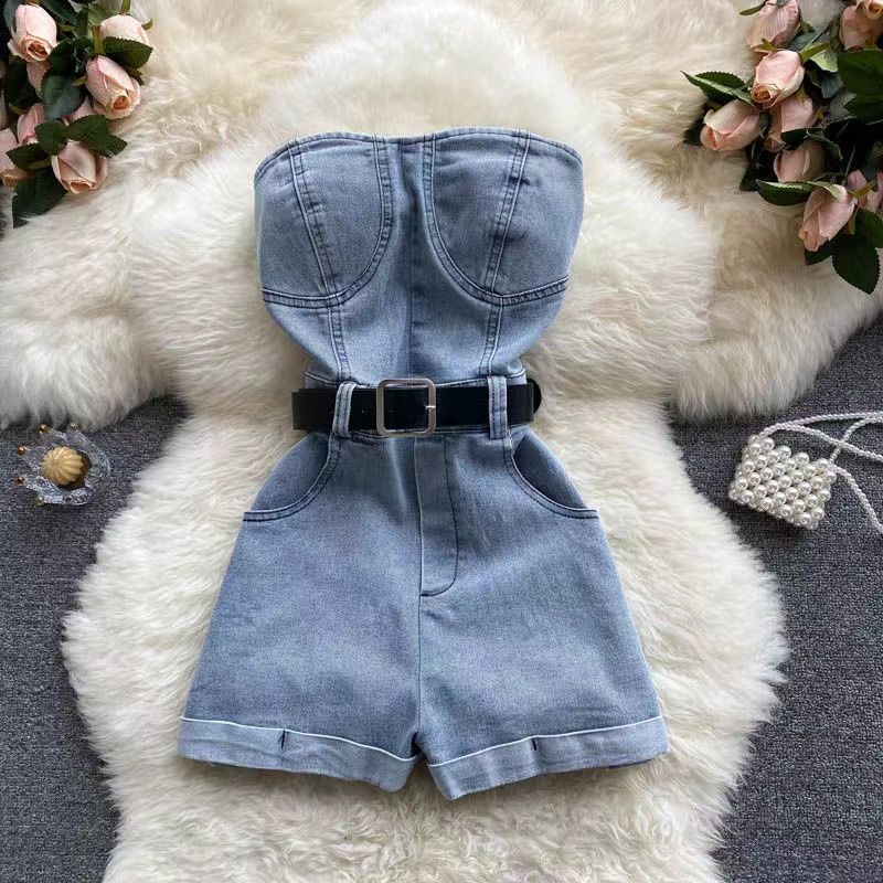 Bộ Jumpsuit Denim Ngắn Dáng Ôm Thời Trang Cho Nữ