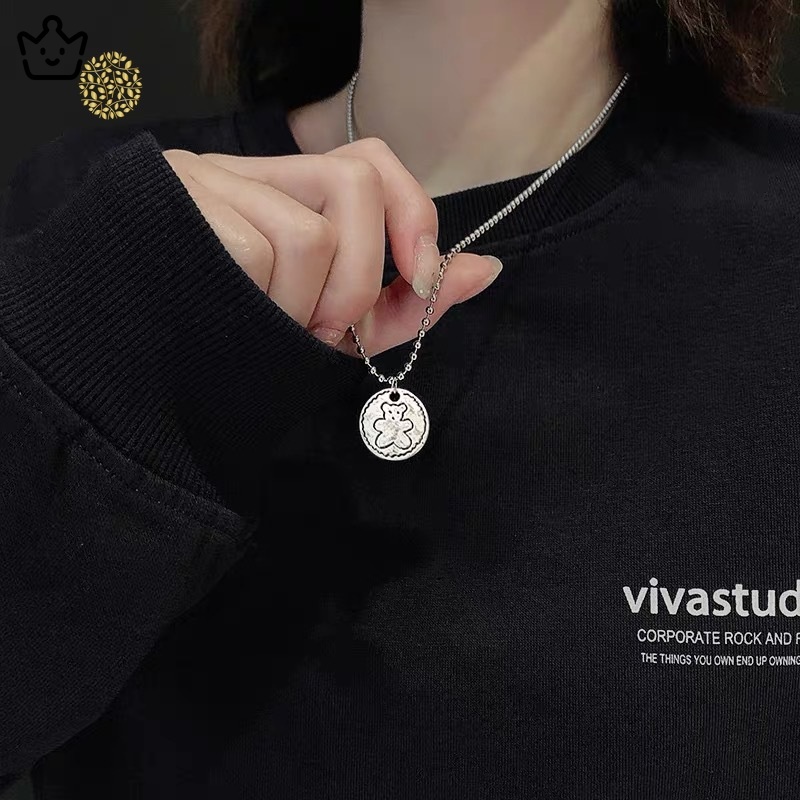 Vòng cổ cặp đôi mặt hình tròn họa tiết gấu phong cách hiphop đơn giản cá tính cho nam nữ JP6