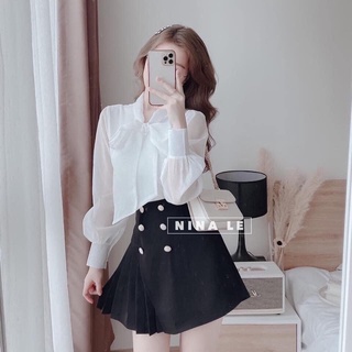 Áo sơ mi nơ cúc ngọc