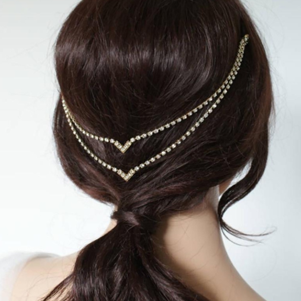 Chuỗi dây trang trí tóc đính đá phong cách phương Tây