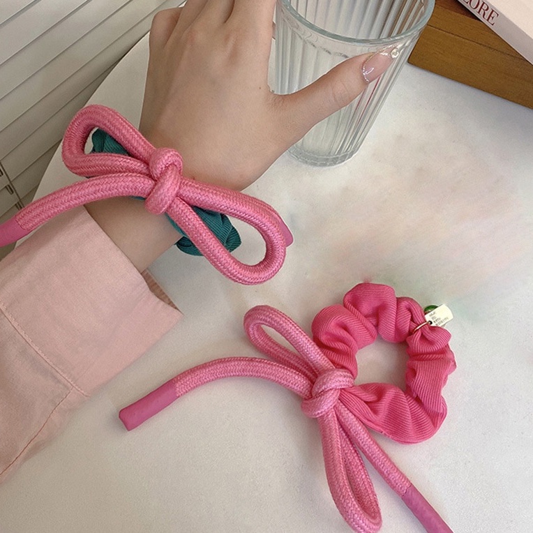 Dây Buộc Tóc Cao Su Nylon Hình Nơ Hồng Dễ Thương Cho Nữ
