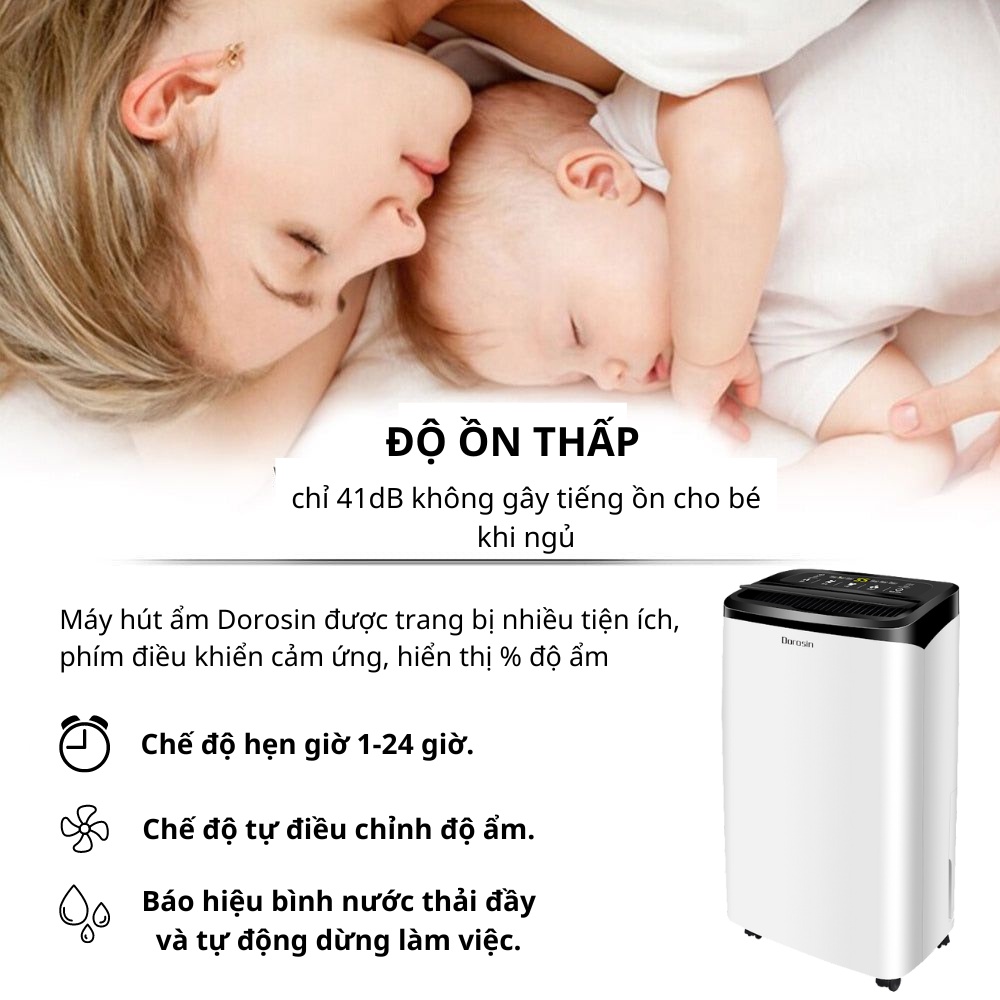 Máy hút ẩm không khí lọc kháng khuẩn Dorosin gia dụng phòng ngủ 20-30 m2 công suất 18 lít/ngày ER-618 bảo hành 2 năm