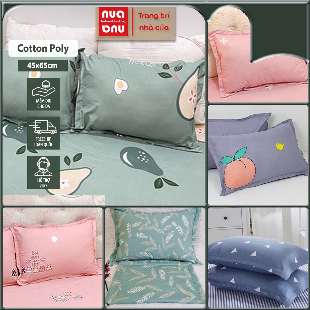 Vỏ gối nằm có khóa kéo áo gối nằm bọc kín ruột gối bao gối cotton poly xinh xắn cute mền mại êm ái