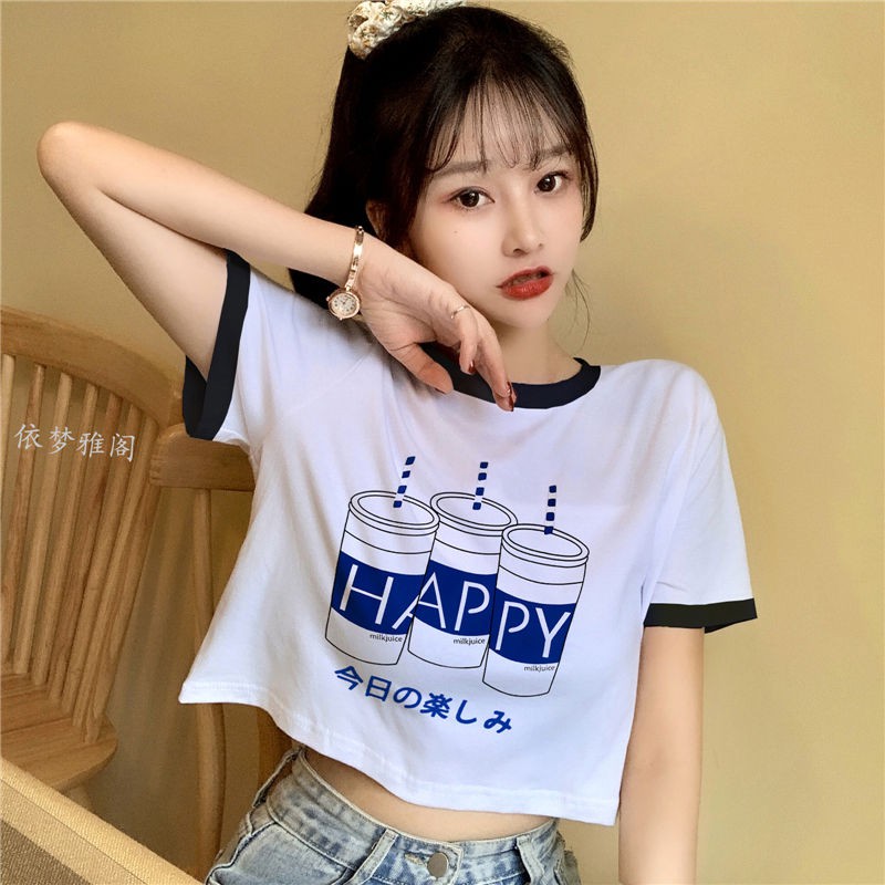 [X&L] Áo thun nữ tay ngắn dễ thương   áo thun khoét rốn lưng cao mẫu mới mùa hè   Áo Croptop