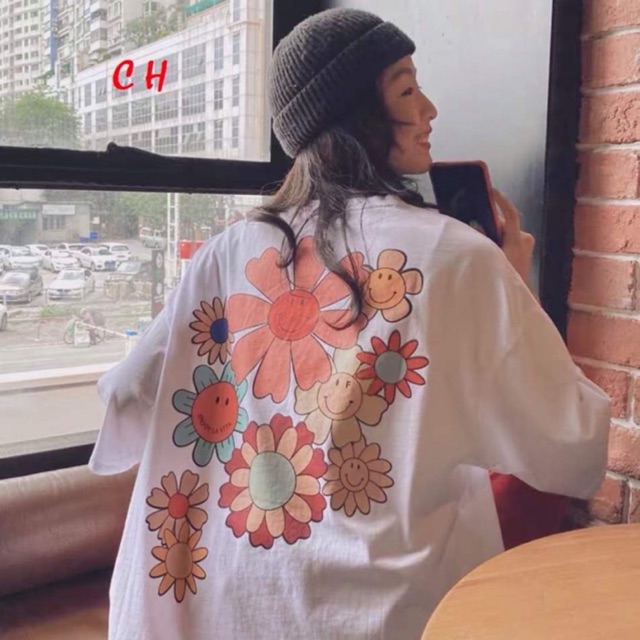 Áo hoa mặt cười hai mặt tay lỡ CH12