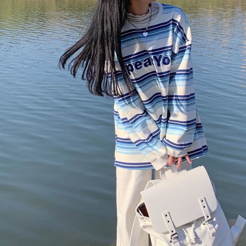 Áo Khoác Lông Cừu Mỏng Dáng Chữ A Họa Tiết Kẻ Sọc Phong Cách Hàn Quốc Thời Trang Cho Nữ