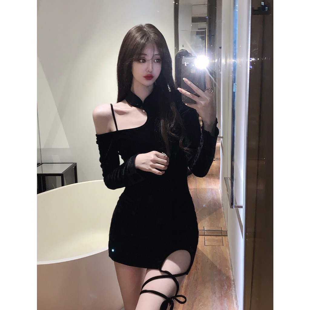 DUNEA Đầm Sườn Xám Nhung Phong Cách Trung Hoa Cho Nữ