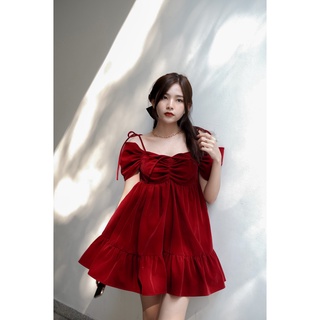 Đầm xòe SheByShj nhung đỏ trễ vai - Red Velvet Dress